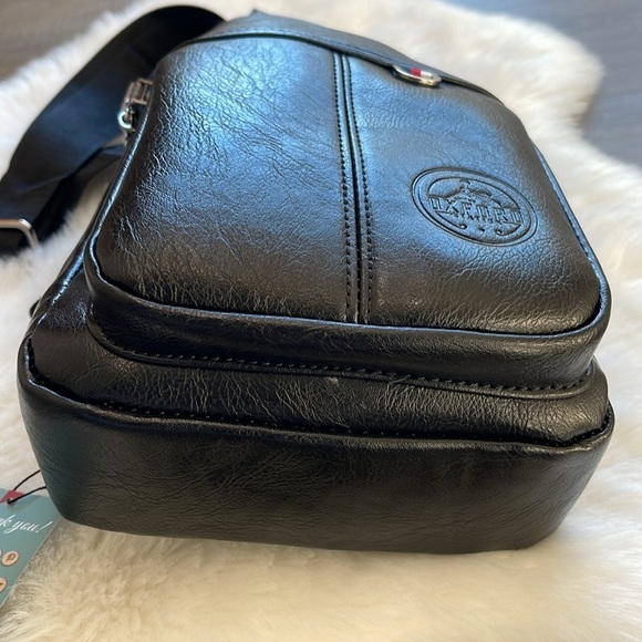 Oxford Station Vintage Style Unisex Crossbody Sling Bag Black Vegan Leather - Picture 7 of 12